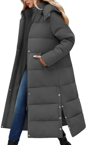 CMTOP Cappotto Donna Invernale Extra Lungo Giubbotto Imbottito in Cotone Caldo Trapuntato Cappotti con Cappuccio Elegante Casual Giacca Outdoor Piumino con Zip e Tasche(Grigio Scuro, M)