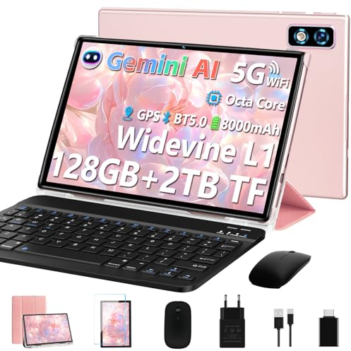 DEERTiME 2026 Tablet 10 Pulgadas Android AI, Octa-Core 2.0GHz, 22GB(6GB+16GB)+128GB/TF 1TB, 8000mAh Batería, Widevine L1, GPS, 5G WiFi, Bluetooth5.0, Tablet con Funda, Teclado y Ratón - Dorado