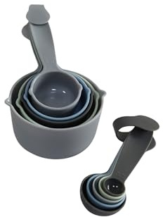 Zenker Set de Tazas y Cucharas Medidoras, 10 piezas, Apilables y Aptas para Lavavajillas, Medición Exacta de Ingredientes Secos y Líquidos, Verde, Gris y Azul, Polipropileno libe de PFA