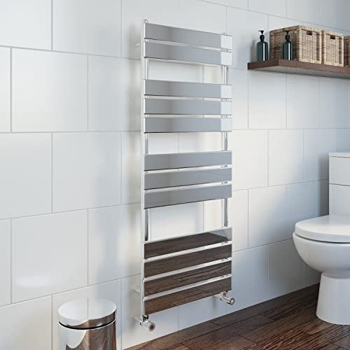 DuraTherm® 1200 x 500mm Flat Panel Heated Towel Rail Radiator Modern Central Heating Bathroom Warmer Wall Mounted Ladder Rad, Polished Chrome