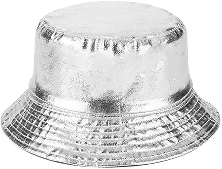 Joylife Metallic Bucket Hat Aesthetic Fisherman Hats Unisex Beach Sun Cap, Silver
