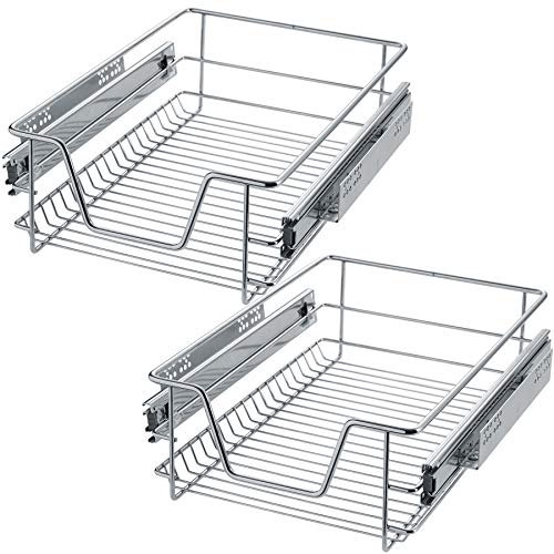 tectake® Teleskopschublade, ausziehbare Schublade, Teleskopregal nachrüsten, Schublade Unterschrank Küche, Regal Küche, Schubladen Organizer Büro, Badezimmerunterschrank - passend für 40cm, 2X