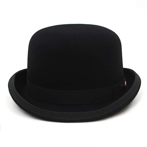 GEMVIE Chapeau melon pour homme 100 % feutre de laine avec doublure en satin - noir - 7/7 1/8