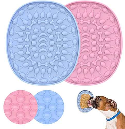 Angelkiss Leckmatte Hund, 2 Stück Hunde Schleckmatte Langsamer Feeder, Lecken Mat zum Baden, Pflegen und Trainieren von Katzen und Hunden, Silikon Lick Pad mit Kräftigem Saugnapf (Blau, Pink)