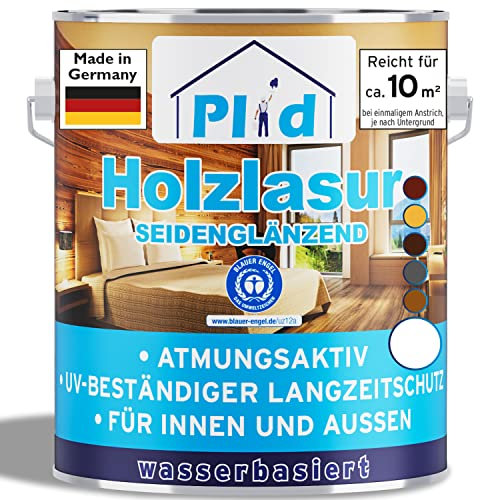 PLID® Holzlasur Innen & Aussen Weiß 0,75L - Holzschutzlasur Außen mit UV beständigem Langzeitschutz- Grundierung Holz Außen - Holzschutzgel - Holz Lasur atmungsaktiv - Made in Germany
