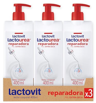 Lactovit Lactourea Leche Corporal Reparadora para Pieles Normales y Extra secas con Urea ProLactic 10, Hidratación y Reparación Intensiva con Efecto Barrera, Absorción Inmediata - Pack de 3 x 400 ml