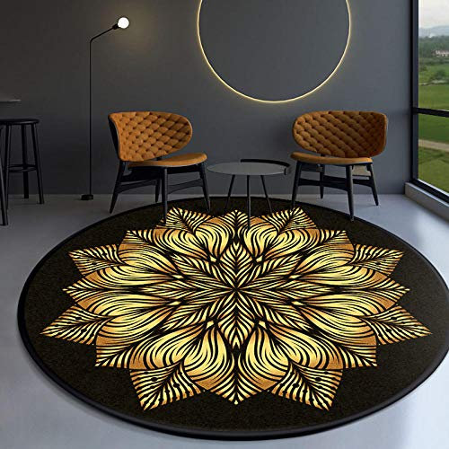 GZQIAWY 2021 Ethnischer Barock-Stil Mandala Teppich Couchtisch Schlafzimmer Büro Rund Matt Gold Diamant Samt-Goldgelb D 160cm Durchmesser