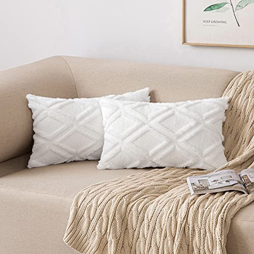MIULEE 2er Set Kissenbezug Zierkissen Wolle Kissenbezüge Samt Fellkissen kissenhülle kuschelkissen Boho Deko Kissen Flauschig Sofakissen Dekokissen für Sofa Wohnzimmer 30x50 cm Weiß