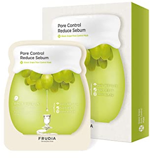 FRUDIA. Mascarilla Facial Green Grape Control de Poros. Extracto de Uvas Verdes con Vitamina E. Limpiador de Poros. Controla el Exceso de Sebo. Hidratante y Calmante.