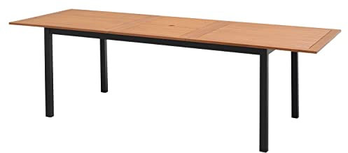 Home4You Gartentisch ausziehbar - für 8 Personen - 180/240 x 100 cm - Braun - Schwarz - Aluminium - Eukalyptusholz - Esstisch Terrassentisch Balkontisch Loungetisch