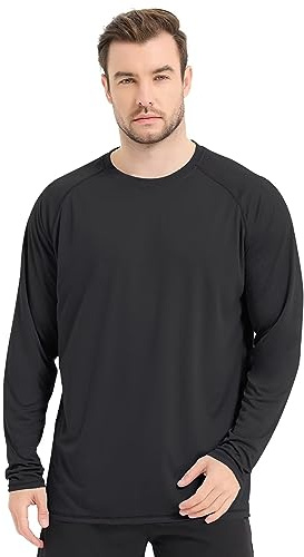 Sillictor Running Tops for Men Long Sleeve UPF 50+ Quick Dry Polyester Sports Gym T Shirts Men UV Sun Protection Tops for Swimming Football Hiking Fishing Shirts,Cool Wicking 3020 Black L