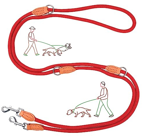Getervb Guinzaglio per Cani 3M Regolabile Guinzagli Doppio Moschettone Robusto Guinzaglio Addestramento per Cani Piccoli Medi Grandi Camminate e Formazione (Rosso)
