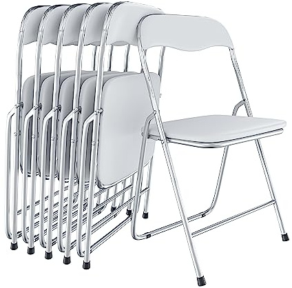 Bricozone Set da 6 Sedie Pieghevoli Slim in Metallo Imbottite Salvaspazio Portatili per Interno Esterno Ufficio Casa Campeggio Giardino Ospiti Design Moderno 44 x 44 x 78 cm Bianco