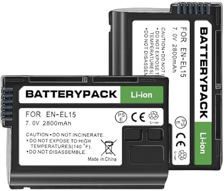 Camulti EN-EL15 7V 2650mAh 2-Pack Wiederaufladbarer Lithium-Ionen-Akku Pack Kompatibel mit Nikon D7500 D800 D800E D810 D810A D700 D600 D610 D500 1 V1 V2 V3, D750 D850, Z6/Z6II, Z7 /Z7II, Z5, D780,