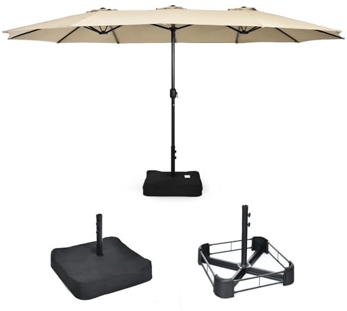 KOMFOTTEU Ombrellone da Giardino Doppio 264x451cm, Ombrellone Rettangolare Anti UV con Manovella e Base, Parasole da Esterno Pieghevole per Balcone, Patio, Piscina, Terrazza, Bar, Cortile (Beige)