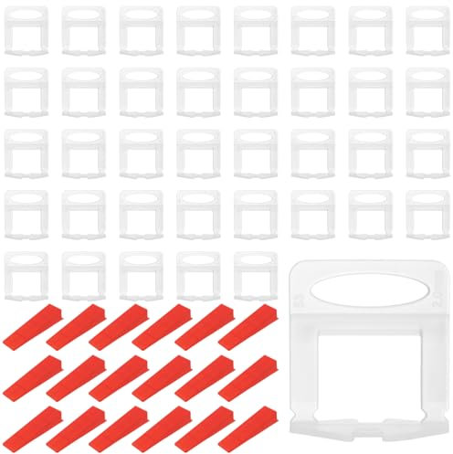 ZEONHEI Lot de 800 systèmes de nivellement de carrelage de 2 mm, 700 entretoises réutilisables de nivellement, 100 cales rouges pratiques pour pose de carrelage mural et sol