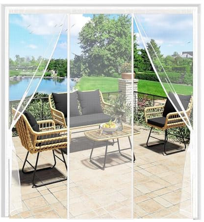 Cortina Para Puerta 170x275cm Blanco Cortinas Antimoscas, Ventana Mosquitera para Ventana Malla de Pantalla De Insectos Ventilación De Verano para Sala de Salón Terraza