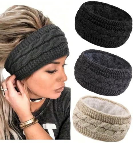 Huachi Winter Headbands for Women Ear Warmers, Warm Headbands for Women Winter Accessories, Cold Weather Headband for Women's Hair Fleece Lining Headband Christmas Gifts