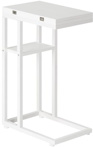 HOOBRO Tavolino a Forma di C, Tavolino da Divano Pieghevole, Tavolino da Caffè in Stile Industriale, con Ripiano Portaoggetti, per Soggiorno, Camera da Letto, Bianco EWW29SF01