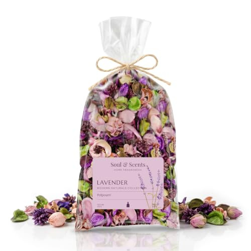 Soul & Scents Lavender Potpourri | Dried Flowers | Fine-Living | Natural Decoration | Mood Enhancer | Perfect for Home Decor, Gifts, and Aromatherapy | Made in India | Pack of 2-140gm Each