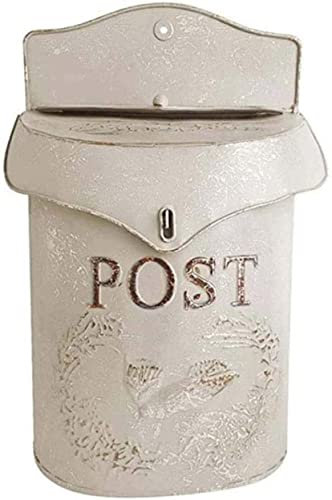 Buzón grande de estilo americano clásico para montar en la pared, estilo vintage, para exteriores, acero galvanizado, con cerradura, color blanco