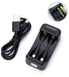 Cargador Negro de Pilas AA/AAA con Puerto USB 2 Ranuras Independientes Carga Segura y portátil
