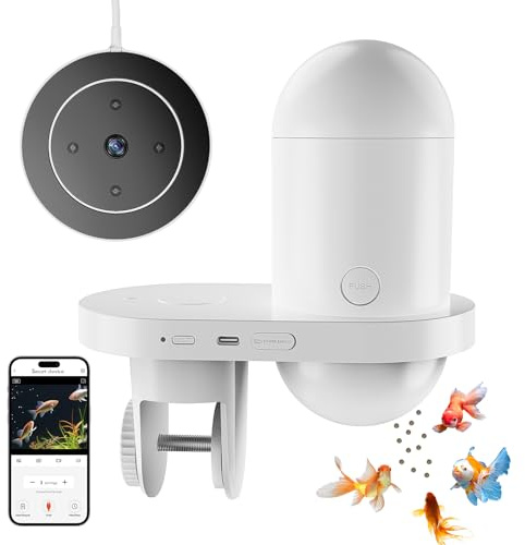 Distributeur Automatique Poisson avec Caméra 2.5K & WiFi, Contrôle via App, Dosage Précis, Résistant à l’Humidité, Surveillance en Direct, Distributeur Automatique Nourriture pour Poissons et Vacances