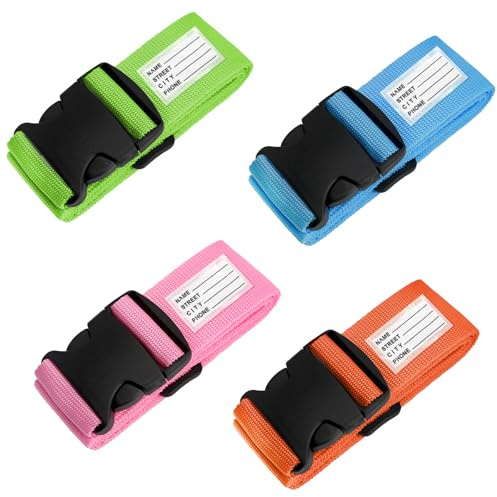 Bagageband resväska bälte 4 stycken bagagelapp flygresa bagagebälte resväska bälte bagageband resväska bälte färgad resväska bälte (grön, blå, orange, rosa) (resväska med adressskylt)