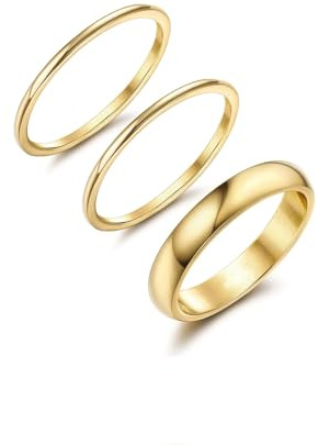 SIXDUTON 3 stycken guldringar för kvinnor Knuckle Rings set coola midiringar stapelbara fingerring smycken gåva för män och kvinnor mm 4 mm 6 mm, 57(18.1), Rostfritt stål, Ingen ädelsten