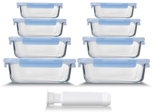 pantrytine Vakuumbehållare för matglas - 17 stycken (8 behållare och 8 lock och vakuumpump) Vakuumbehållare för livsmedel