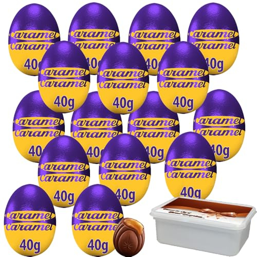 Caramel Chocolate Egg 40g with Gift Tub – Smooth Milk Chocolate Egg Filled with Soft Caramel Centre, Perfect Easter Treat for Kids and Adults - 2026 New Stock (16 x Eggs)