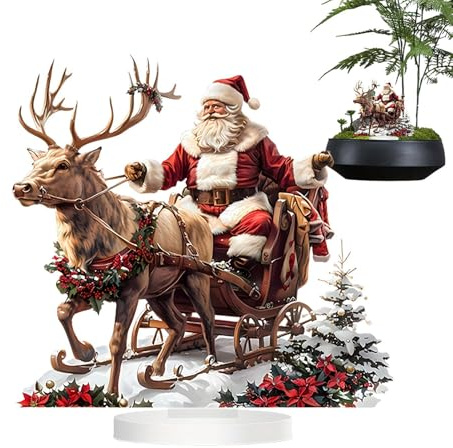 Genérico Figura navideña de Reno en trineode papánoel- papánoelnavideño acrílico en Decoraciones de en trineo2d, Estatua de papánoelentrineode Ciervos para Uso en Interiores y Exteriores