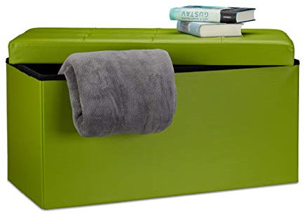 Relaxdays Faltbare Sitzbank 38 x 76 x 38 cm HxBxT, 2-Sitzer m. Stauraum, Kunstleder Sitzhocker 300 kg belastbar, grün