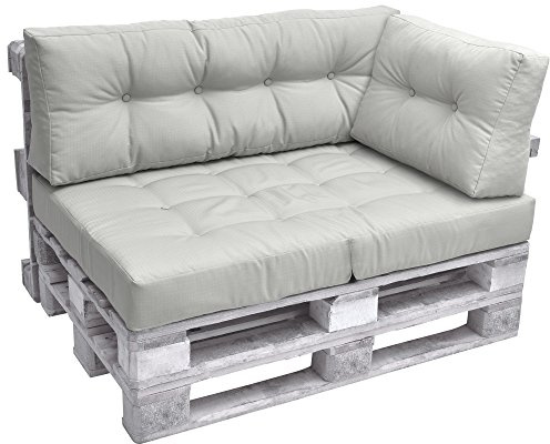 Beautissu Palettenkissen Outdoor Seitenkissen 60 x 40 cm – Auflagen für Paletten Europaletten Palettensofa Palettenmöbel Balkon Palettenpolster Garten Lounge Kissen Outdoor Hellgrau – Elements