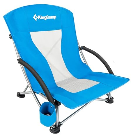KingCamp Beach Chairs Low Folding Lightweight with 59cm Wide Seat Blue