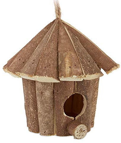 Relaxdays Mini Vogelhaus, Deko zum Aufhängen, unbehandeltes Holz, rustikal, Balkon, Garten, Häuschen 16x16x16 cm, natur