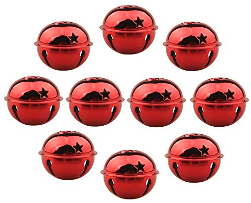 HUASUN 10 Campanas de Navidad Decoración Cascabeles de Colores para Boda Fiesta Cumpleaños de Adornos Navideños 5cm (Rojo)