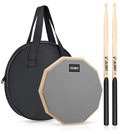 LOLUNUT Dumb Drum Übungspad, 2-seitig, lautloses Übungs-Pad, weicher Gummi-Holzsockel, Ständer mit Massivholz-Trommelstöcken, 20,3 cm, Grau