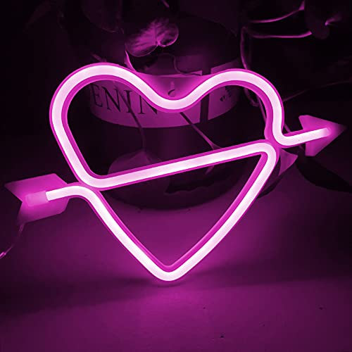Bipily LED Neon Light LED arc de Cupidon en forme de connecter Décor Light Heart Nuit Lampes Love Letter Marquee Inscrivez pour la fête de Noël Salle de fête d'anniversaire Salle en-Coeur de flèche