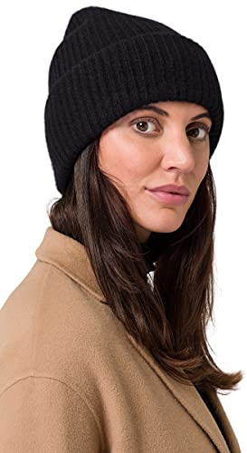 Style & Republic Kaschmir Mütze-Beanie Damen aus 100% Cashmere - Dein kuscheliger Premium Beanie für stilvolle Herbst- & Winter-Momente - Schwarz