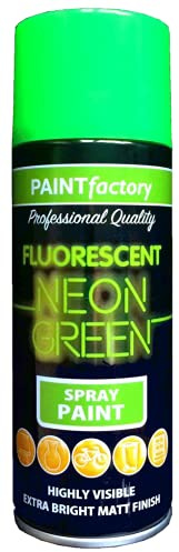 2 x Fluorescent Bright Neon Spray Paint Aerosol DIY Hi Vis Safety Graffiti Extra Bright Paint Assorted Colour Green 400ml