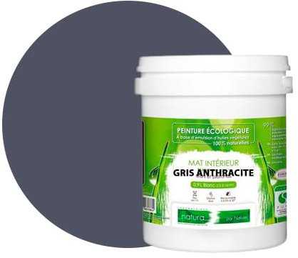 BOX DECO COULEURS Pintura de pared natural ecológica con aspecto mate interior Natura – 1 l/13 m², gris antracita