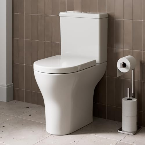 Affine® Arles Rimless Close Coupled Toilet – Modern Comfort Height WC, Short Projection Cloakroom Toilet, Soft Close Quick Release Seat, Dual Flush Cistern, D-Shape Pan, White Gloss