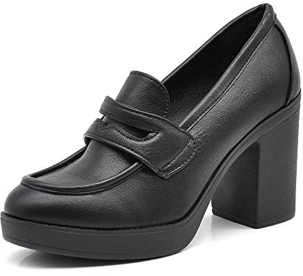IF Fashion Scarpe Mocassini Décolleté Decollete da Donna con Tacco Largo 9cm e Plateau MP354 Nero N.37