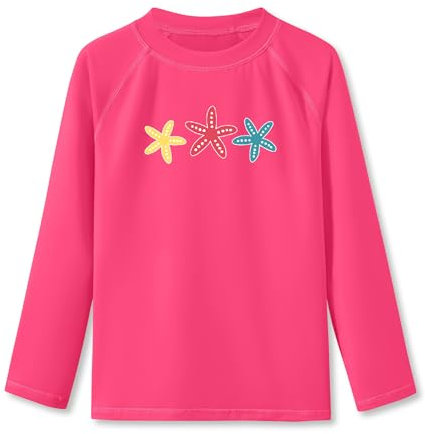 BesserBay Mädchen Druck Badeanzug UV Shirt Rosa Langarm UPF 50+ Sonnenschutz Rundhals Rash Guard 140