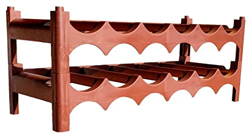 AC - Botellero apilable - Capacidad de 12 Botellas – 2 Niveles – Fabricación en plástico – Ideal para Botellas de Vino, champán, estantería – Color Marrón.