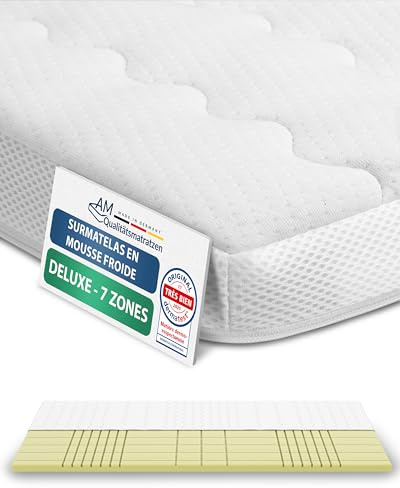 AM Qualitätsmatratzen - Surmatelas 160 x 200 Epais 8 cm - très Adaptable et Confortable – en Mousse Froide Durable à Haute densité - Housse Respirante et Lavable - surmatelas 160x200 cm avec 7 Zones