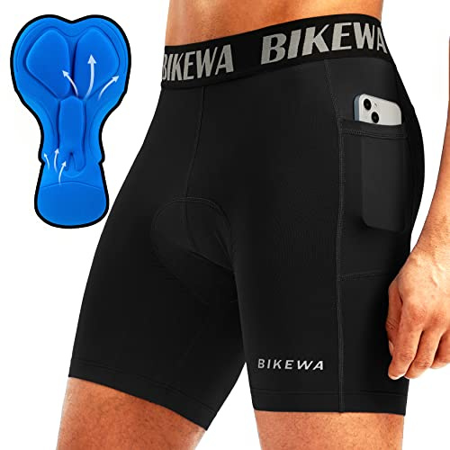 Men's 4D Padded Bike Shorts Cycling Underwear Biking Bicycle Road Riding Cycle Biker Padding Shorts for Men Side Pockets(Black,XL)