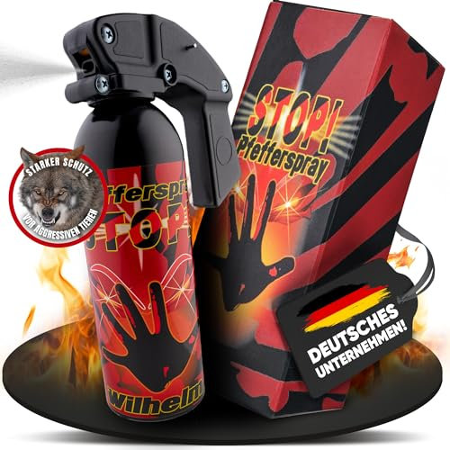 1 x Wilhelm Pfefferspray 470 ml Abwehrspray Selbstverteidigung CS Gas KO Spray hochdosiert (ca. 2 Mio. Scoville) effektives Verteidigungsspray mit Pistolengriff zur Heimverteidigung