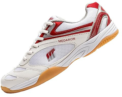 JiuQing Bordtennisskor Herr Dam Indoor Court Sneakers Halkfria Andas för tennis Pickleball Training,Red,43 EU